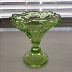 Vintage Rastal Green Glass Pedestal Bowl | Floral Petal Compote Dish